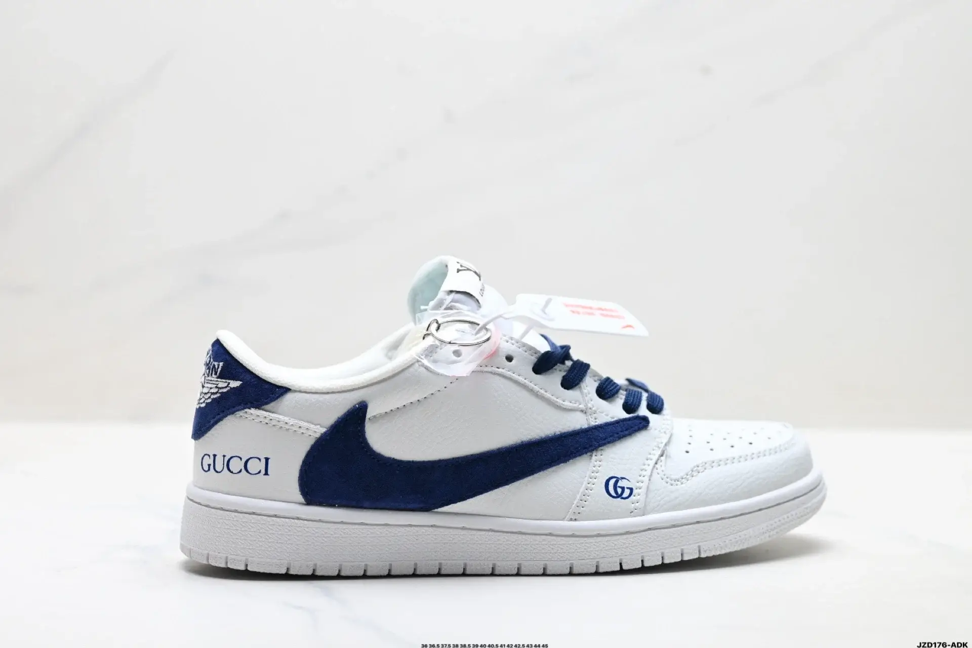GUCCI x Nike Air Jordan 1 Low Sneaker (White & Navy)