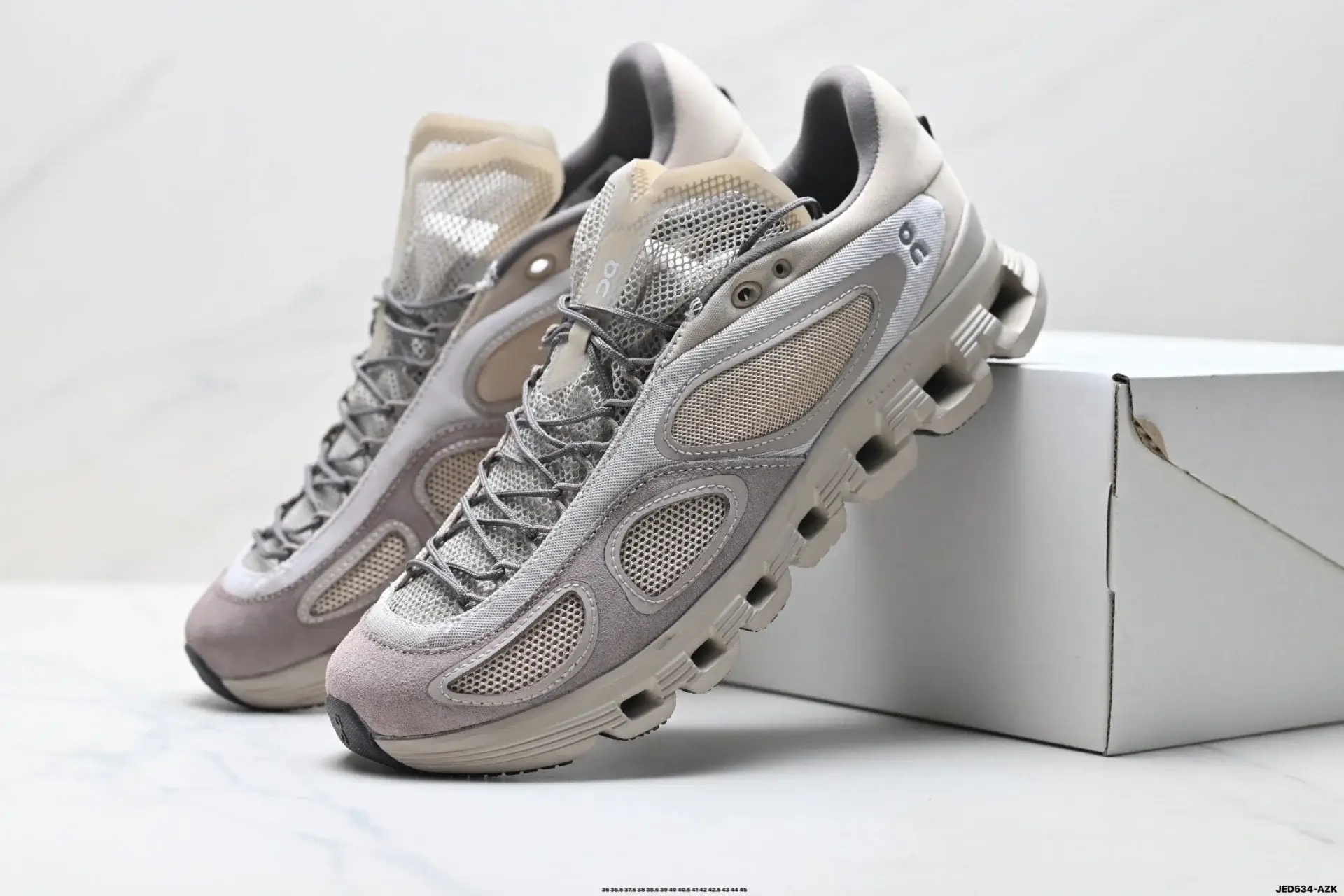 On Running Beige Gray Mesh Lace-Up with Cushion Sole