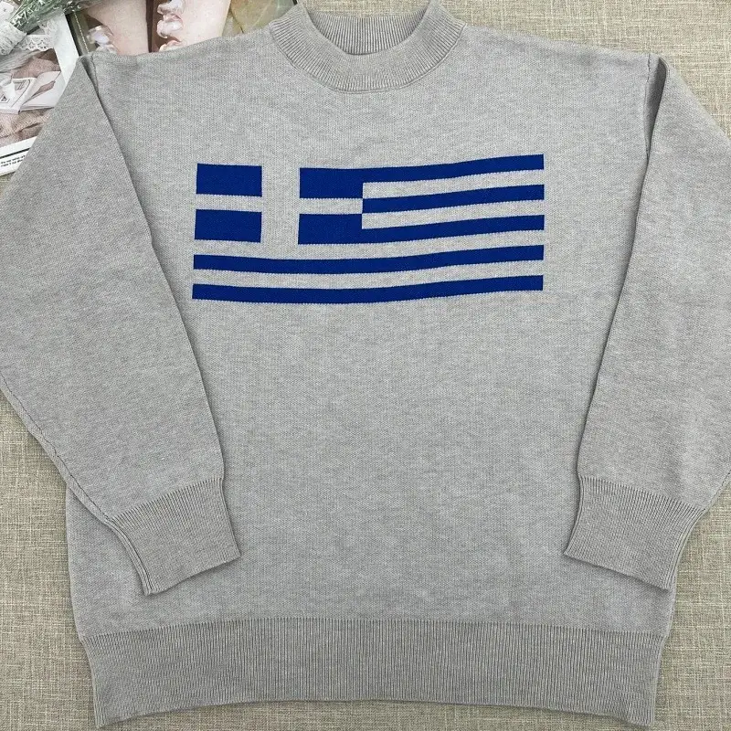 Stussy Gray Crew Neck Sweater with Blue Flag