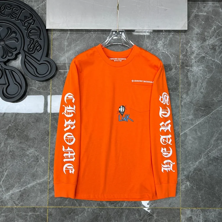 Chrome Hearts Orange Gothic Lettering Long-Sleeve Tee
