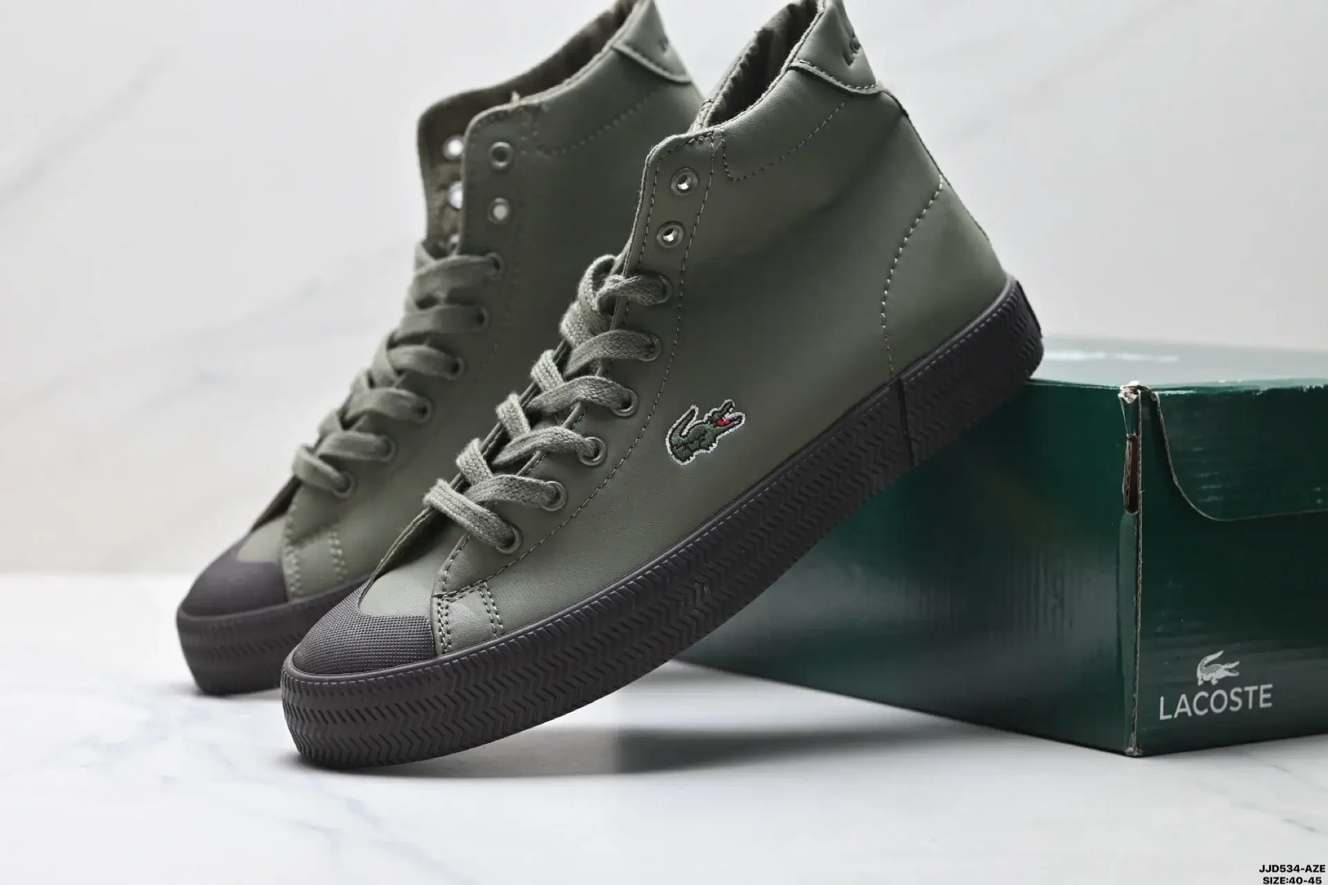 Lacoste Olive Green High-Top Leather Sneakers