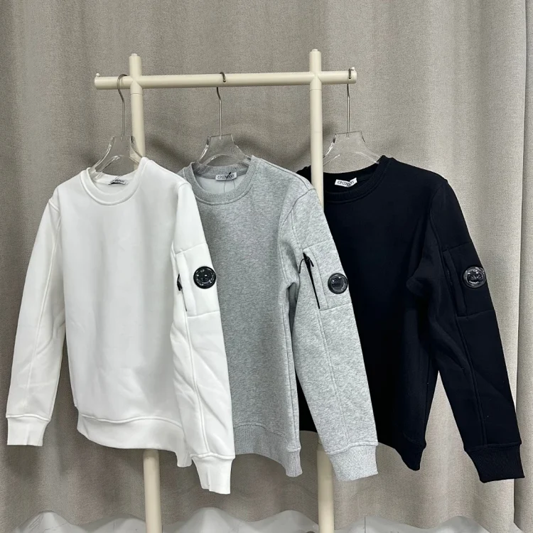 Stone Island Crew Neck Hoodies with Compass Sleeve Pocket