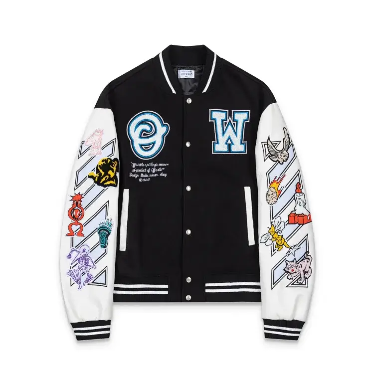 OFF-WHITE Black & White Embroidered Varsity Jacket