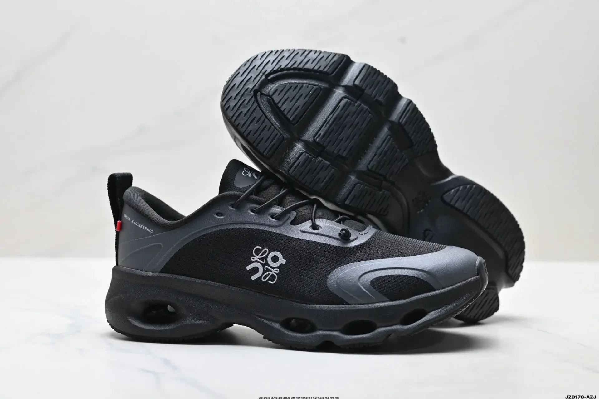 On Running Black & Gray Shoes with Hollow-Out Sole