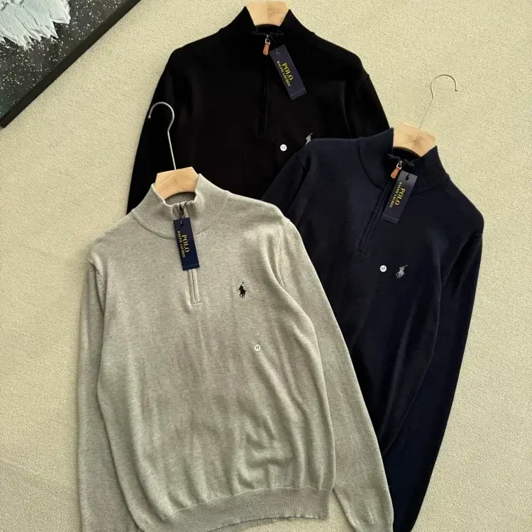 POLO Half-Zip Stand Collar Jersey (Light Gray/Black/Navy)