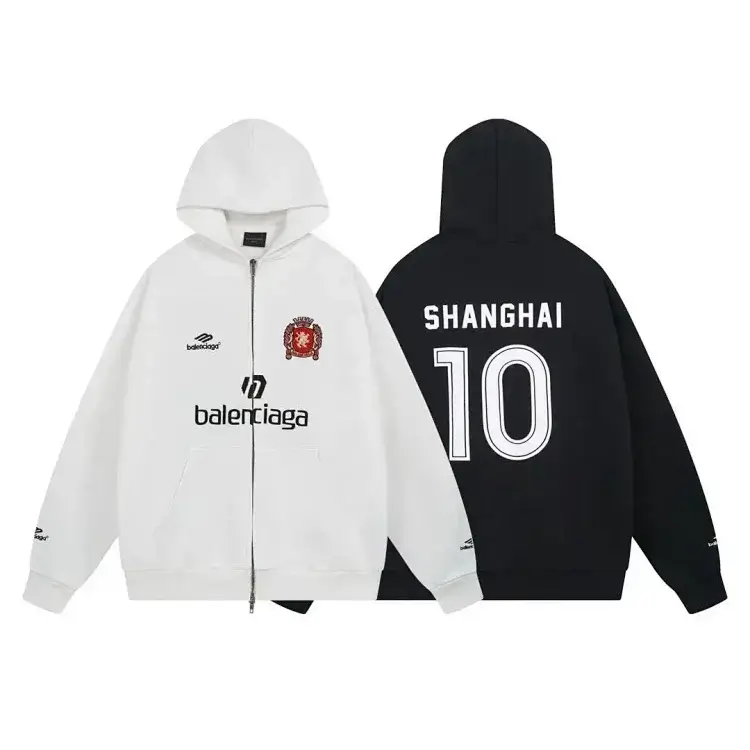 Balenciaga White & Black SHANGHAI 10 Zip Hoodie