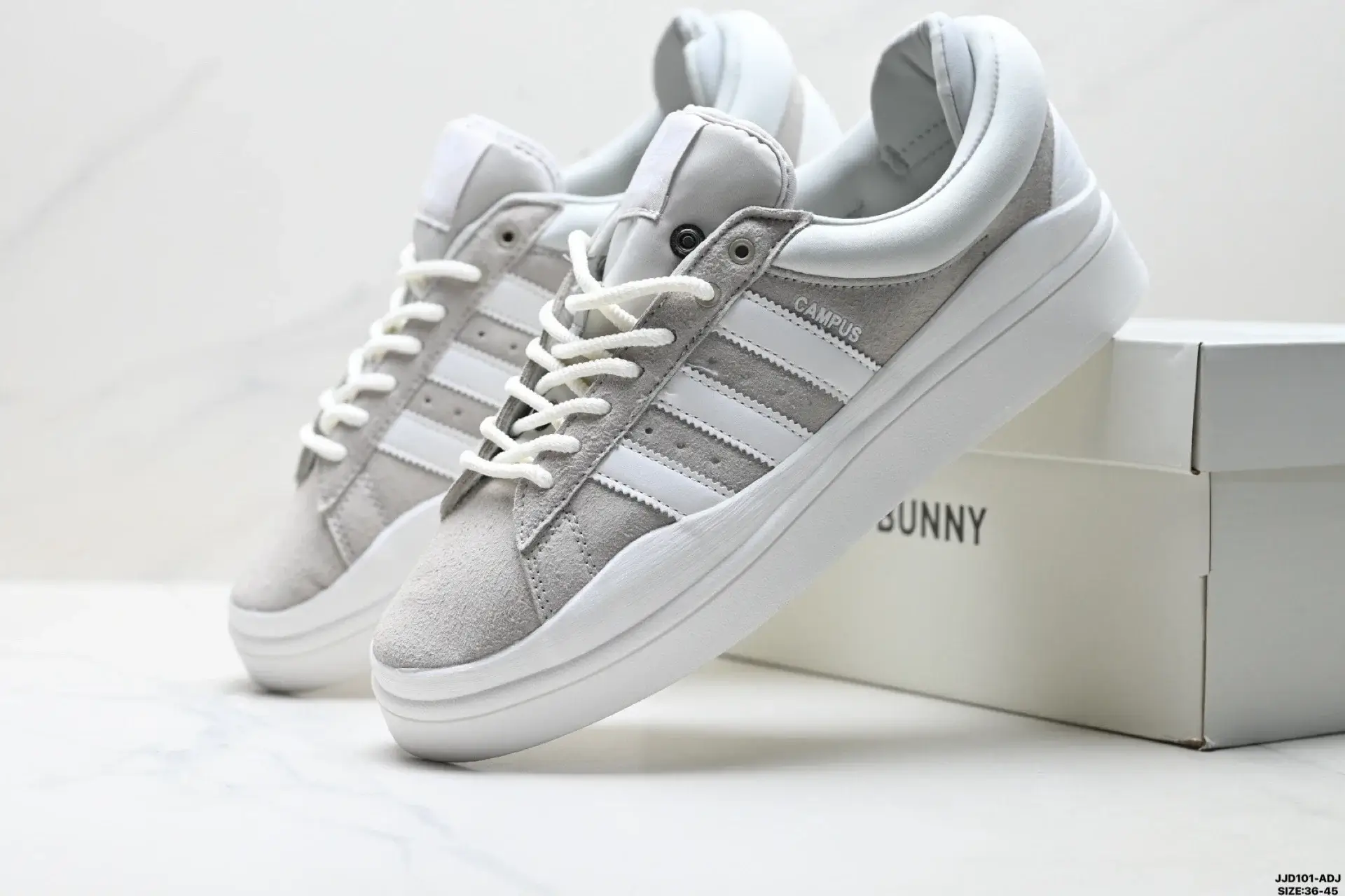 Adidas Campus Light Gray White Suede Thick Sole Sneakers