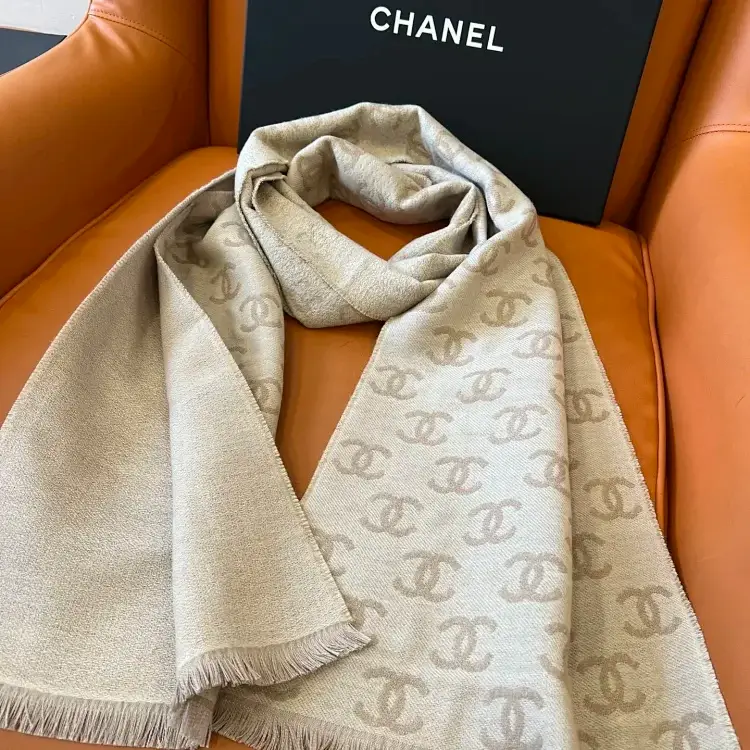 CHANEL Fringed CC Logo Scarf