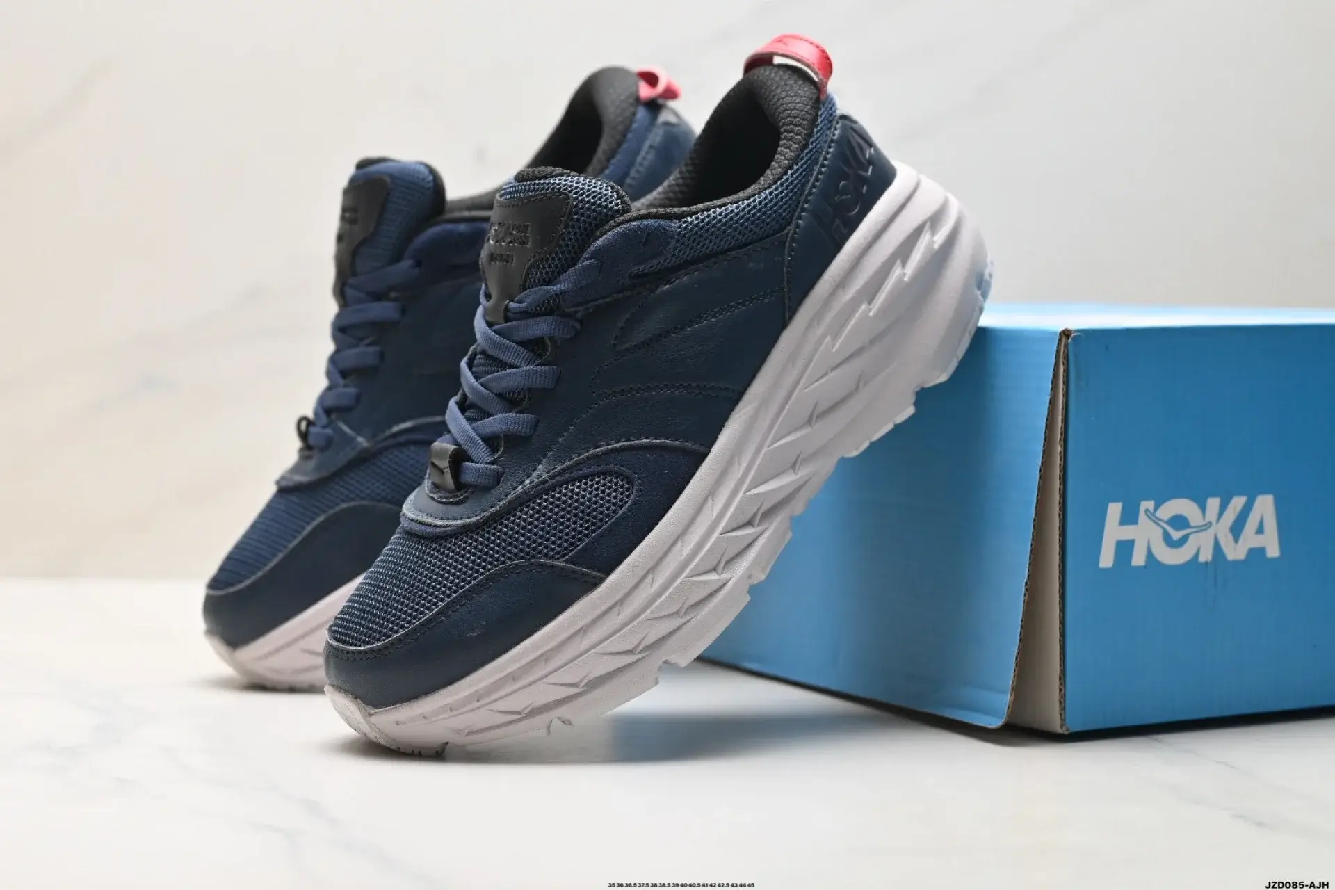 HOKA Navy Blue Running Shoes, White Sole & Red Tab