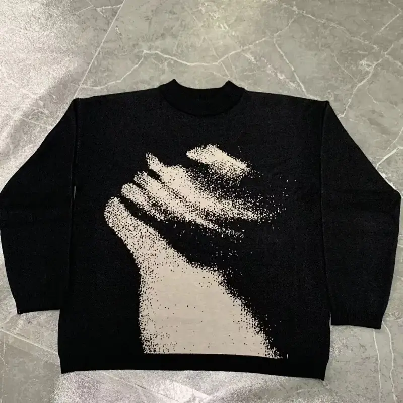 Stussy Black Knit Sweater Handshake Dot-Matrix