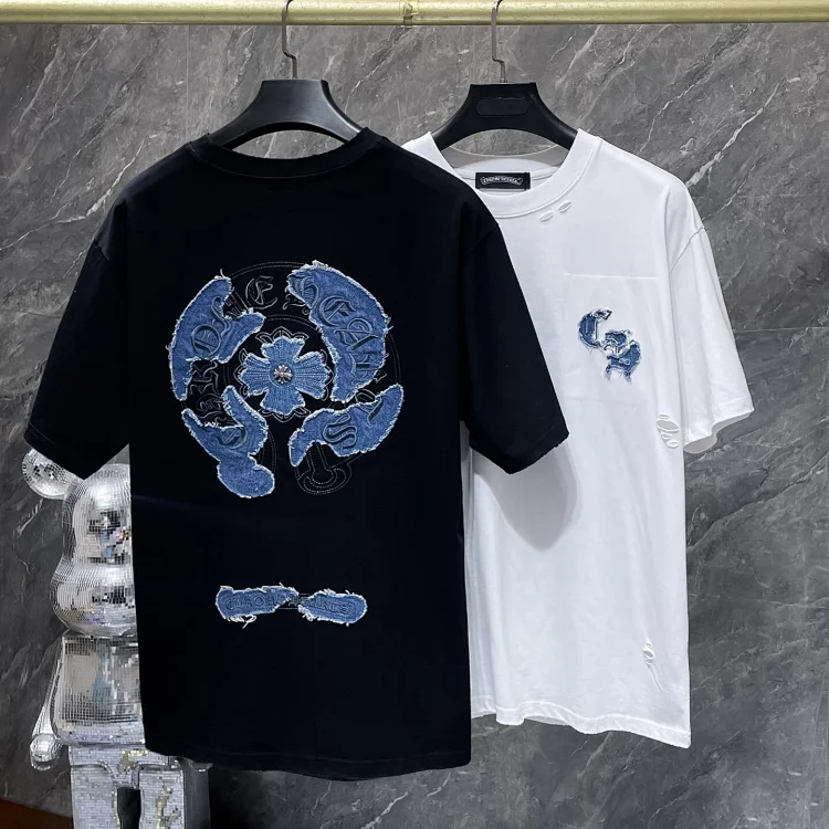 Chrome Hearts T-Shirt: Denim Patch & Distressed