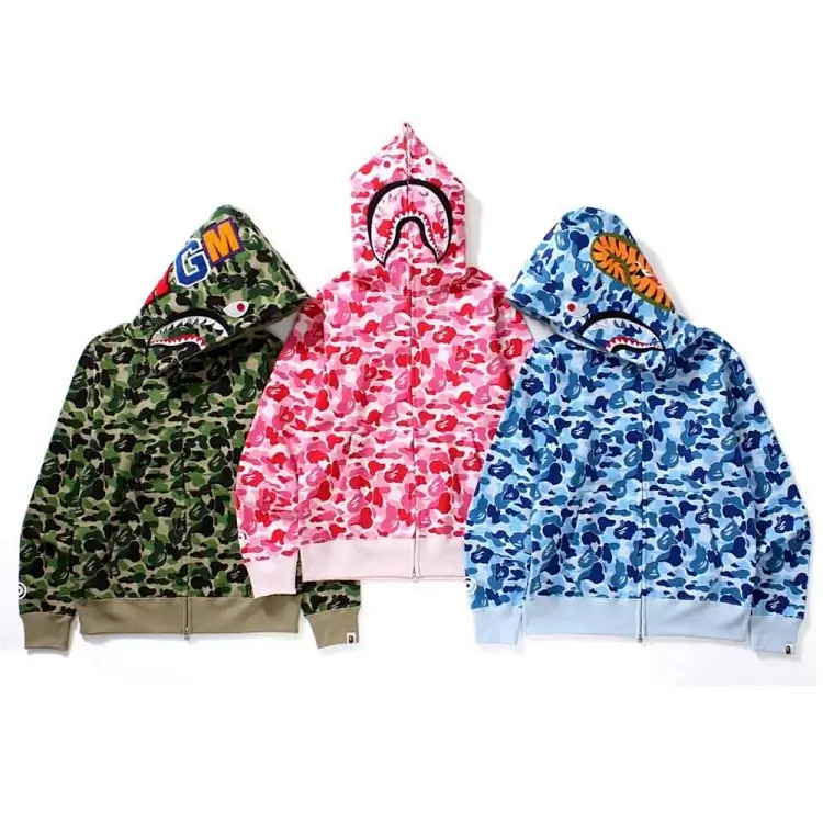 Bape Green/Pink/Blue Camo Shark Hoodie
