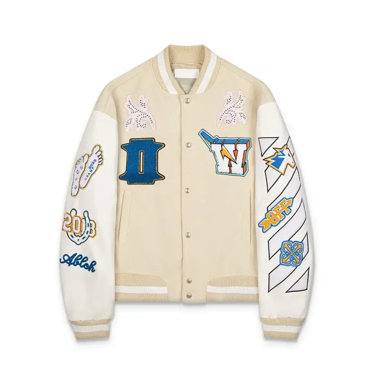 Off-White Embroidered Patch Varsity Jacket