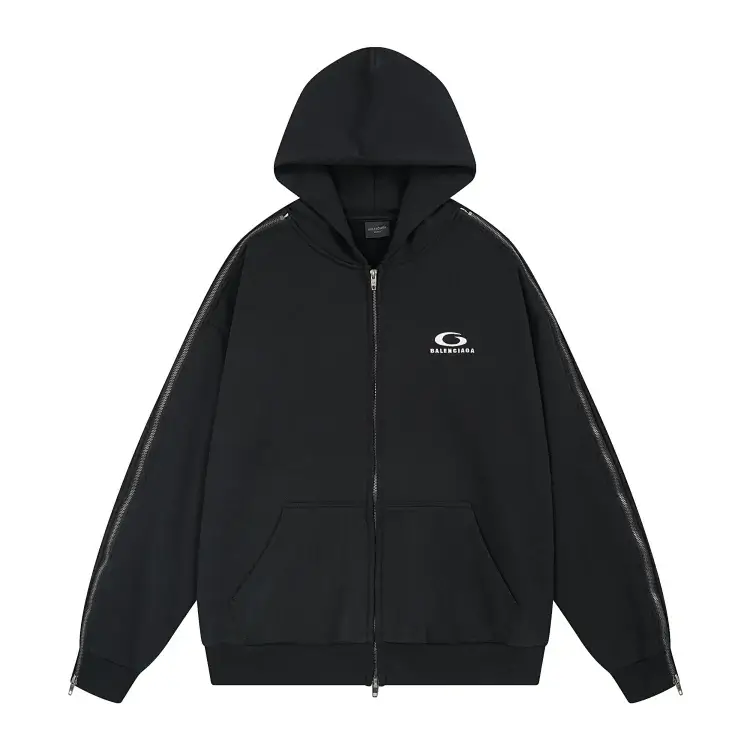 BALENCIAGA Black Hoodie with Side Zippers