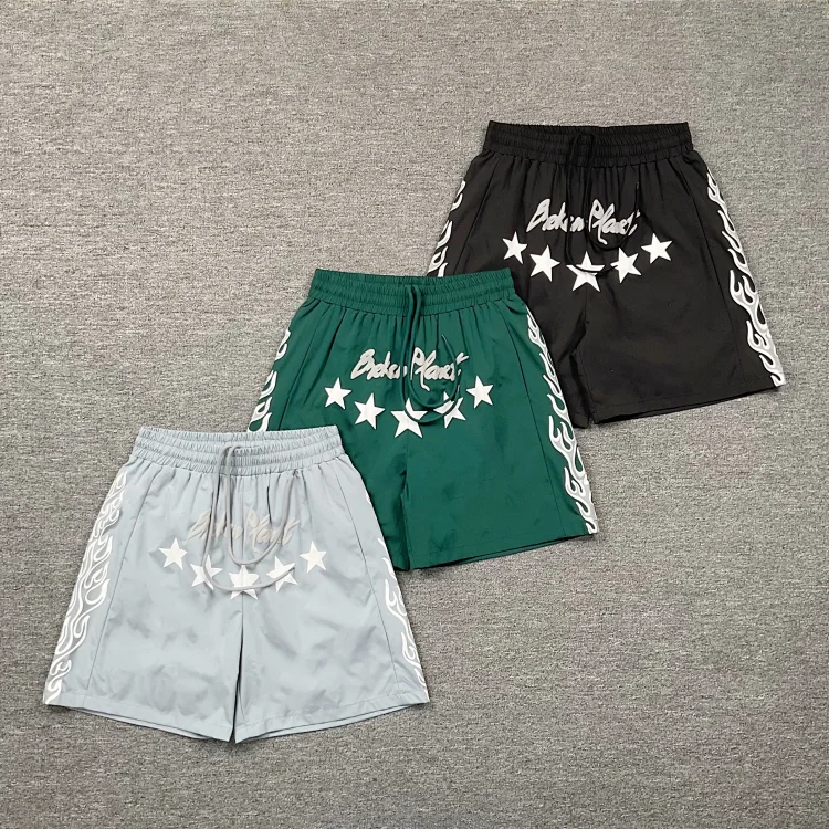 Broken Planet Star & Flame Shorts (Black/Green/Gray)