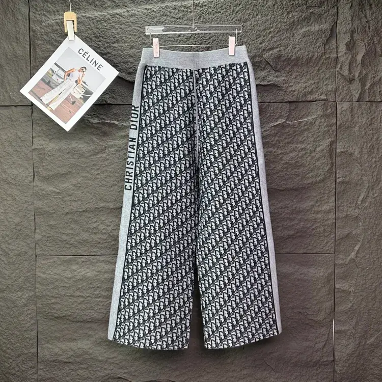 Dior Gray Logo Wide-Leg Pants