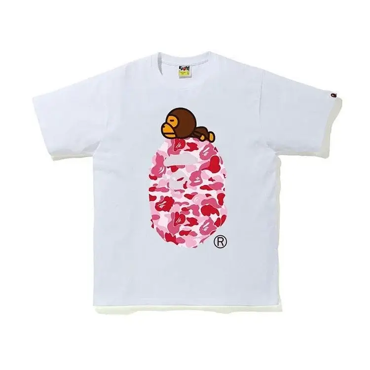 BAPE White T-Shirt Pink Camo Ape Head