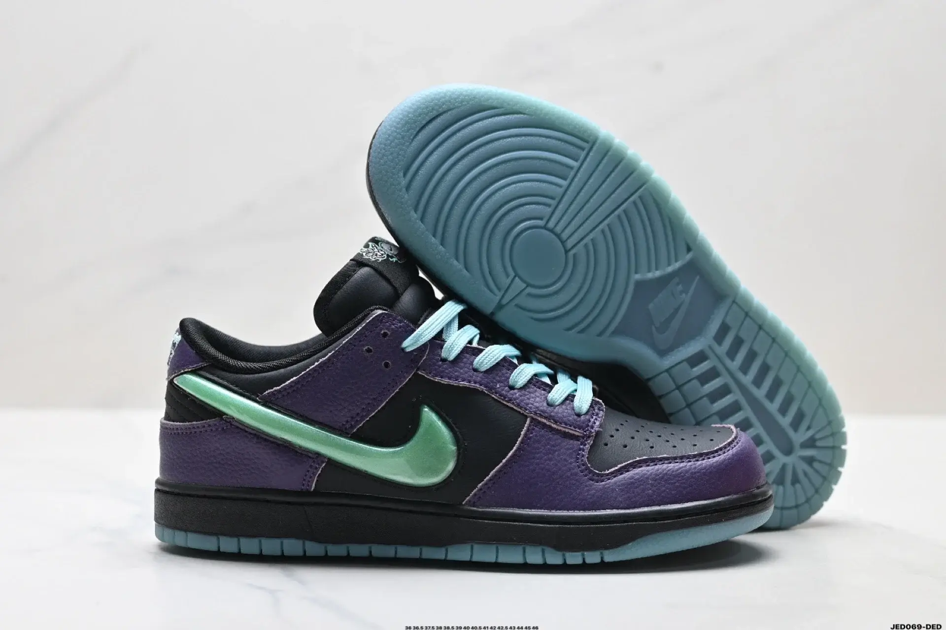 Nike Dunk Low Purple/Black Green Swoosh Light Blue Laces