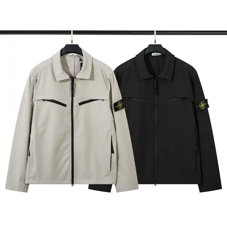 Stone Island Light Gray & Black Zip-Up Jacket