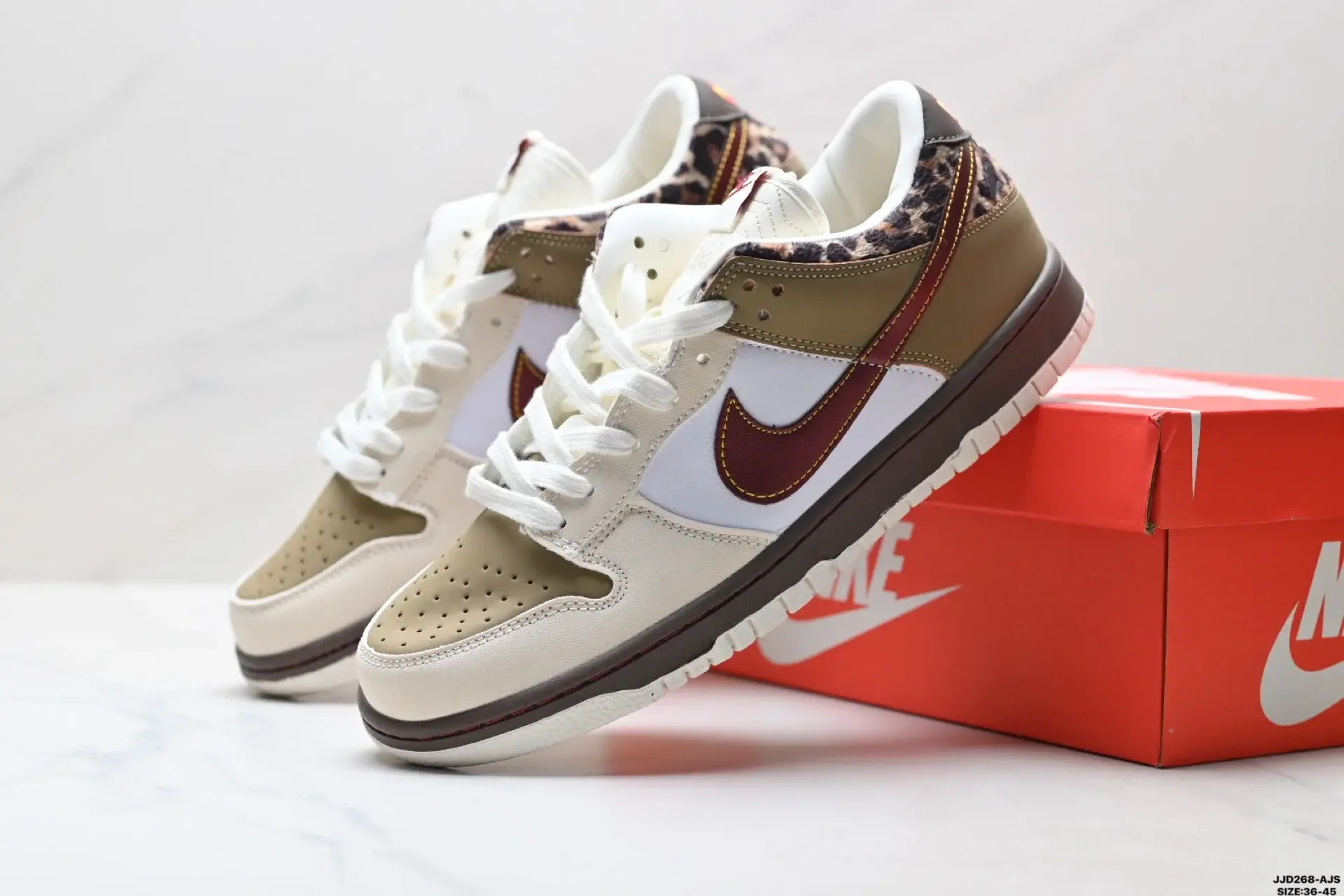 Nike Dunk Low Leopard Print Beige/White/Burgundy