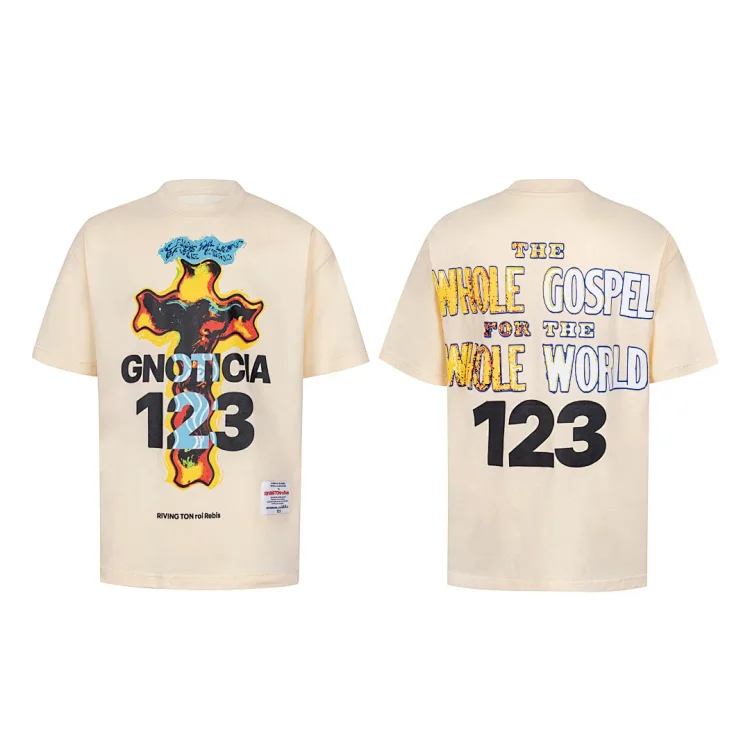 Rivington roi fields T-Shirt: Flame Cross & Gospel Print