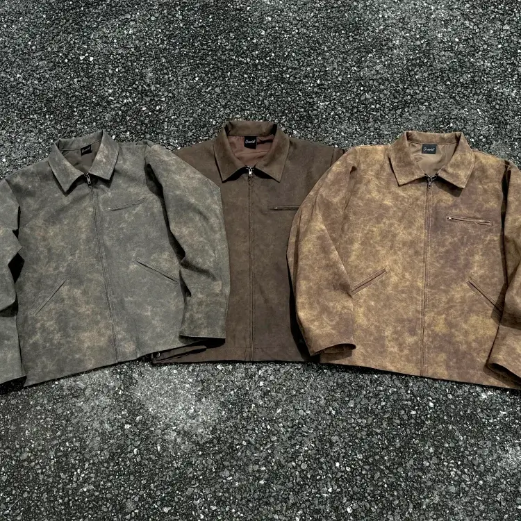 Dared Distressed Zip-Up Jackets (Gray, Brown)