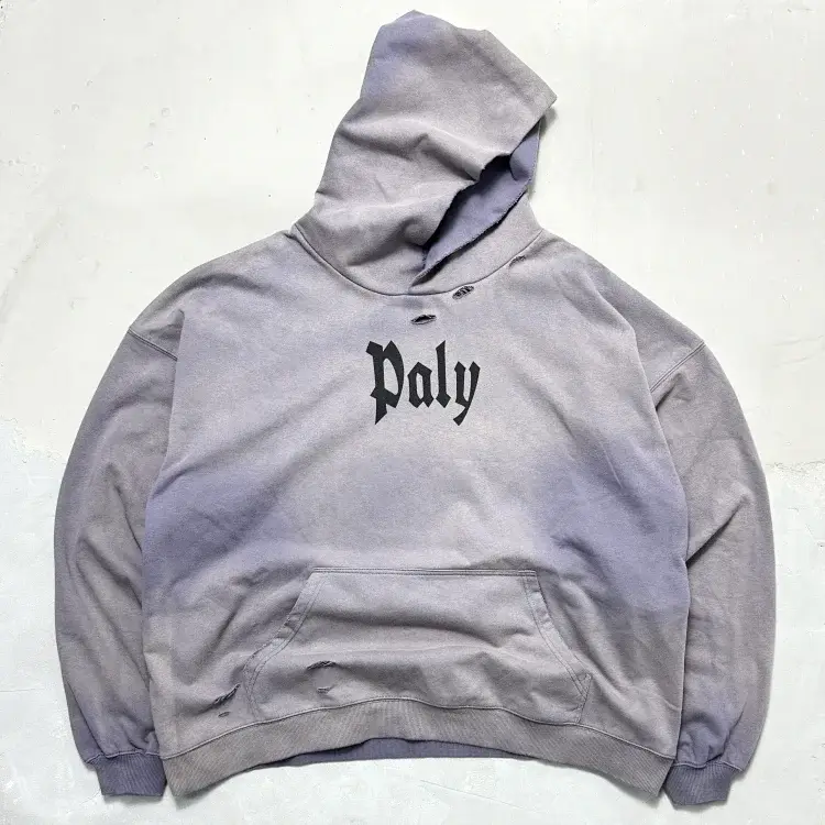 Paly Gray Distressed Ripped Hoodie