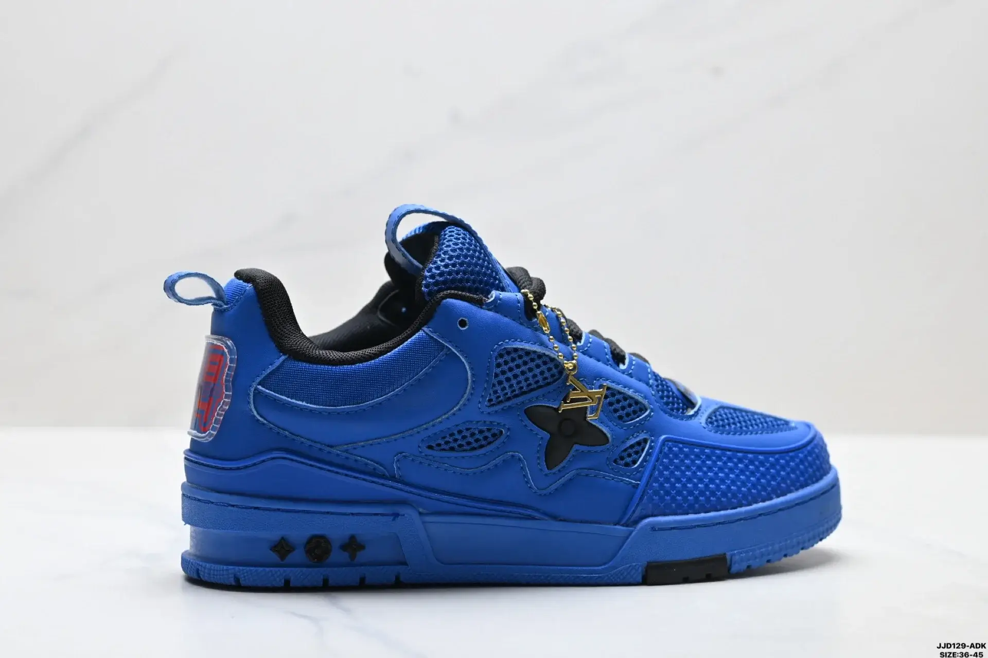 Louis Vuitton Blue & Black Mesh Sneakers with Gold Charm