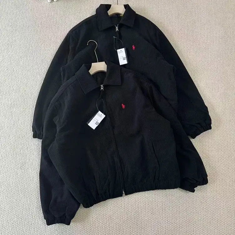 Polo Black Corduroy Zip-Up with Embroidered Pony