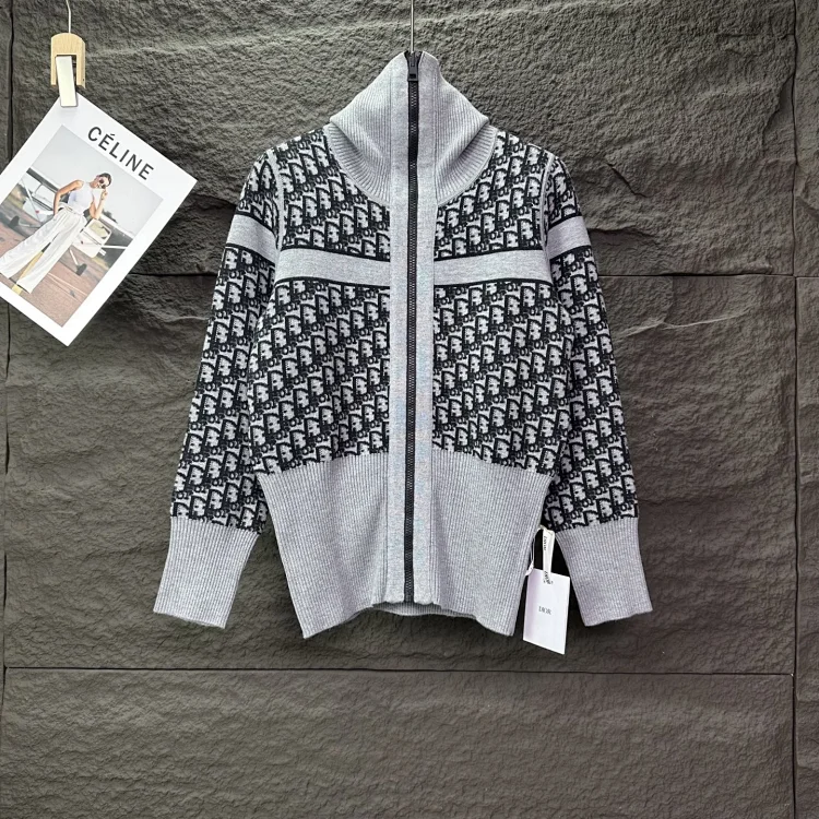 Dior Gray Knitted CD Zipper Cardigan