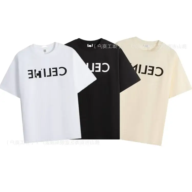 CELINE Reverse Logo Print T-Shirts (White, Black, Beige)