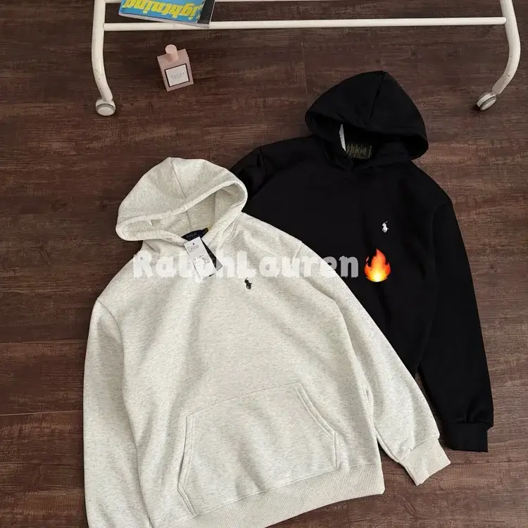 Ralph Lauren Embroidered Polo Hoodie: Black Flame Graphic