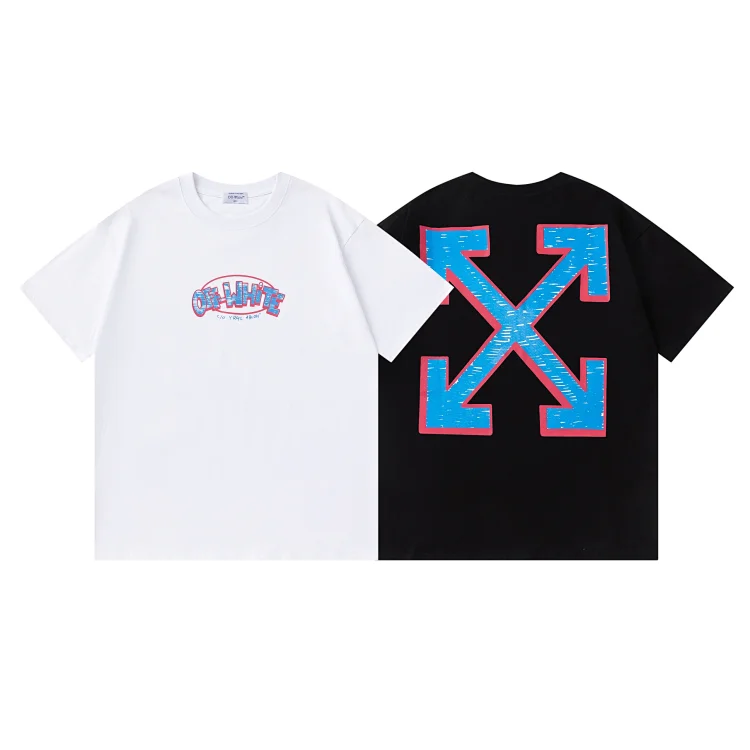 OFF-WHITE T-Shirt: White Front, Black Back with Cross Arrows Logo