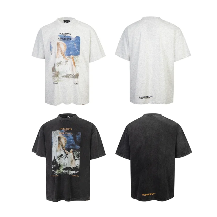 REPRESENT HORIZONS Graphic T-Shirts (Light Gray & Black)