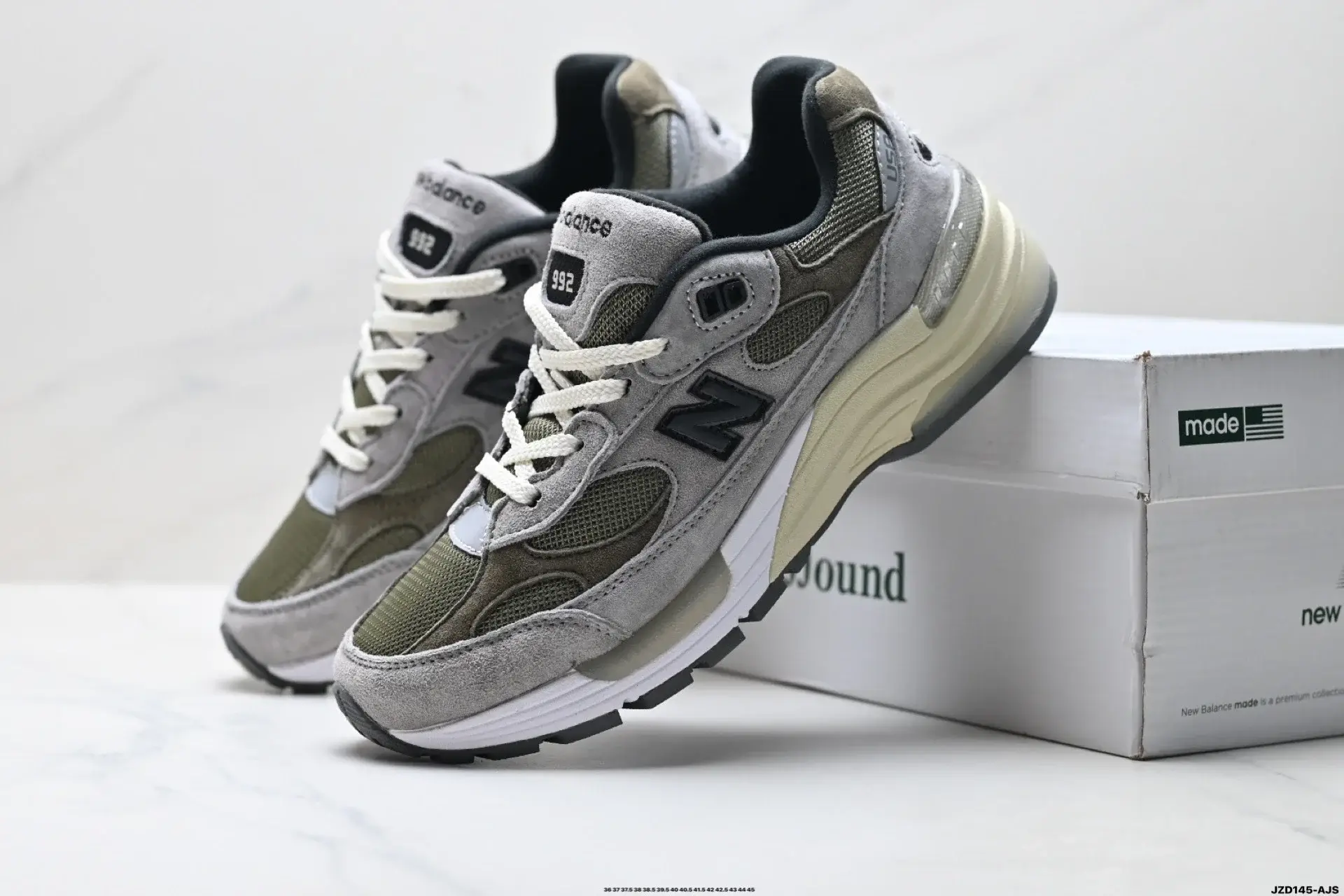 New Balance 992 Gray Olive Green Suede Mesh