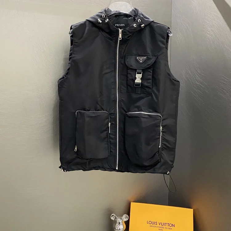 Prada Black Multi-Pocket Hooded Vest