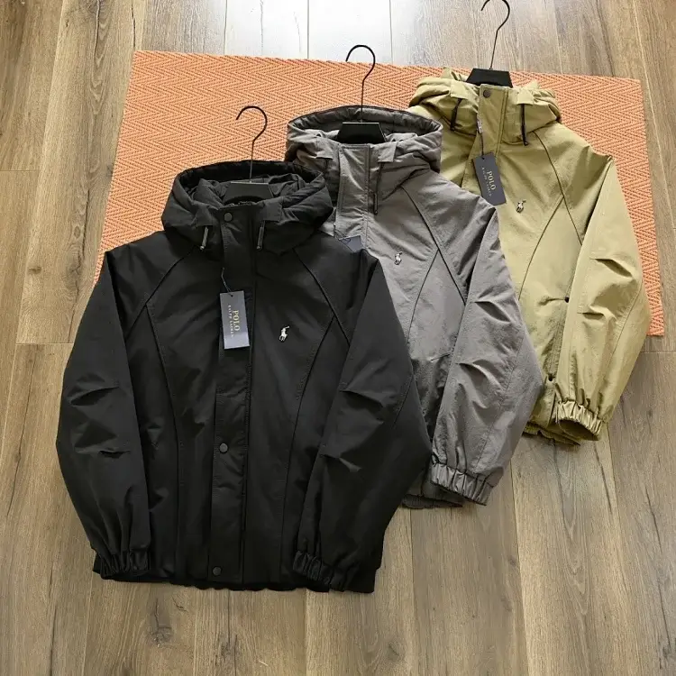 POLO Logo & Button Hooded Jackets: Black, Gray, Khaki