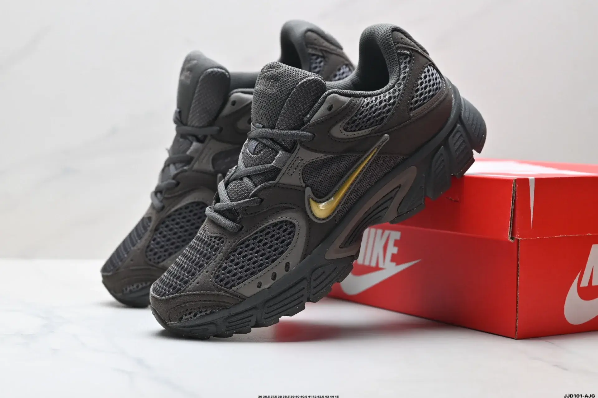 Nike Dark Gray Mesh Gold Swoosh Running Shoes