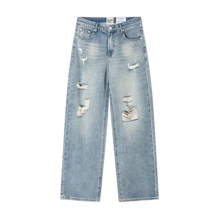 GALLERY DEPT Light Blue Distressed Wide-Leg Jeans