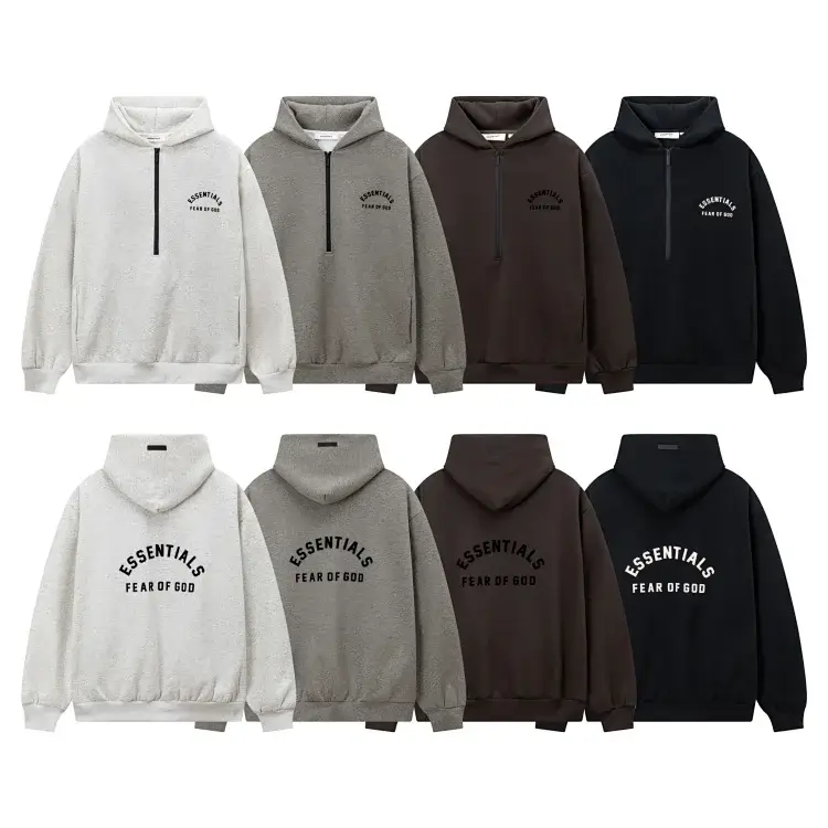 ESSENTIALS Half-Zip Hoodies (Light Gray/Gray/Brown/Black)