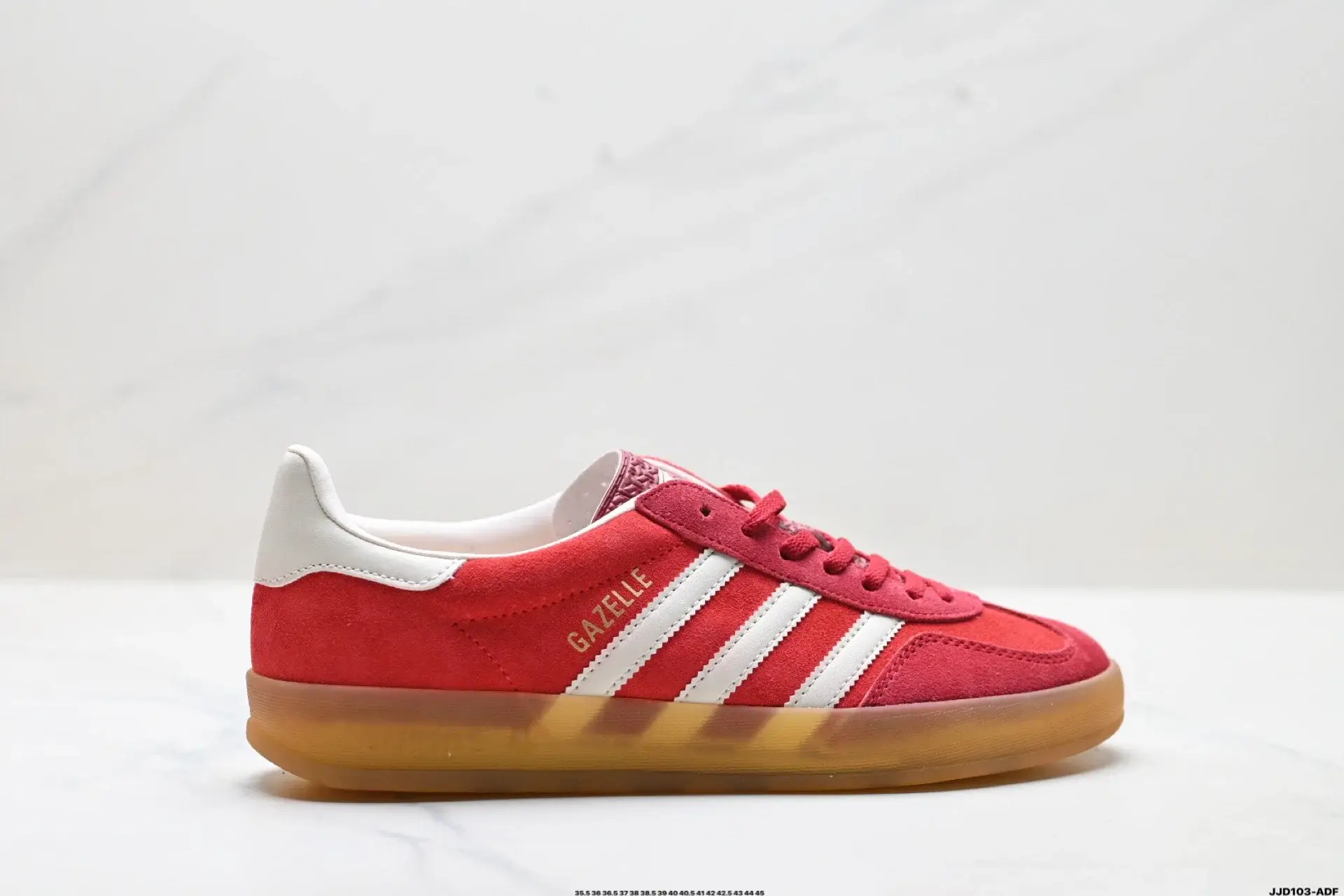 Adidas Gazelle Red Suede White Stripes Gum Sole