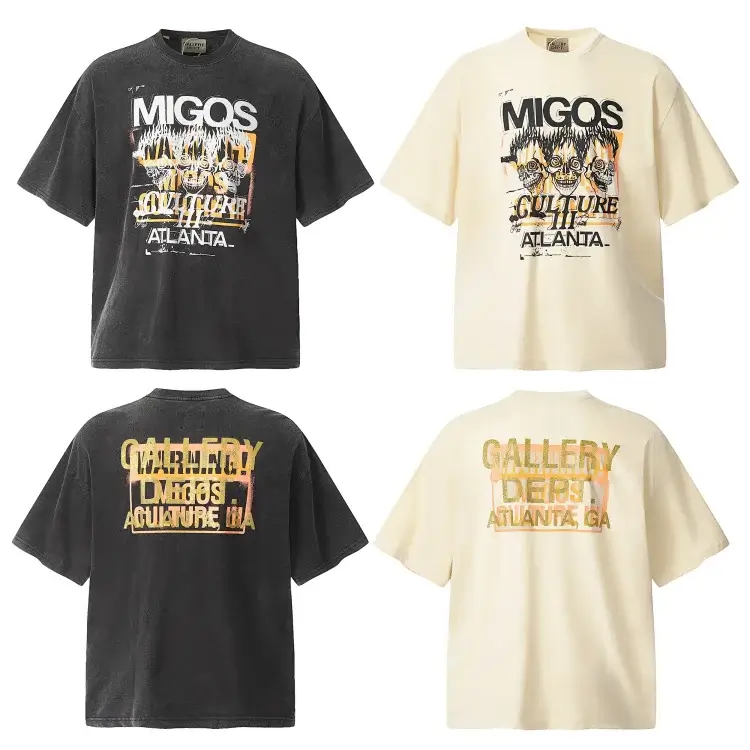 MIGOS Vintage Wash Graphic Tees (Black/Beige)