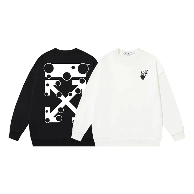 Off-White Hoodie: Black Arrow-Dots Back, White Palm Front
