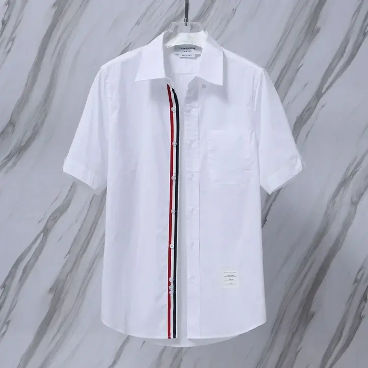THOM BROWNE Striped Short-Sleeve Shirt