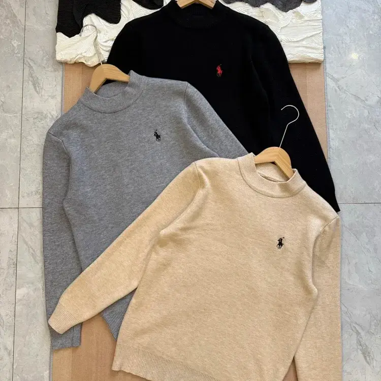 Polo Embroidered Horse Sweaters (Black, Gray, Beige)