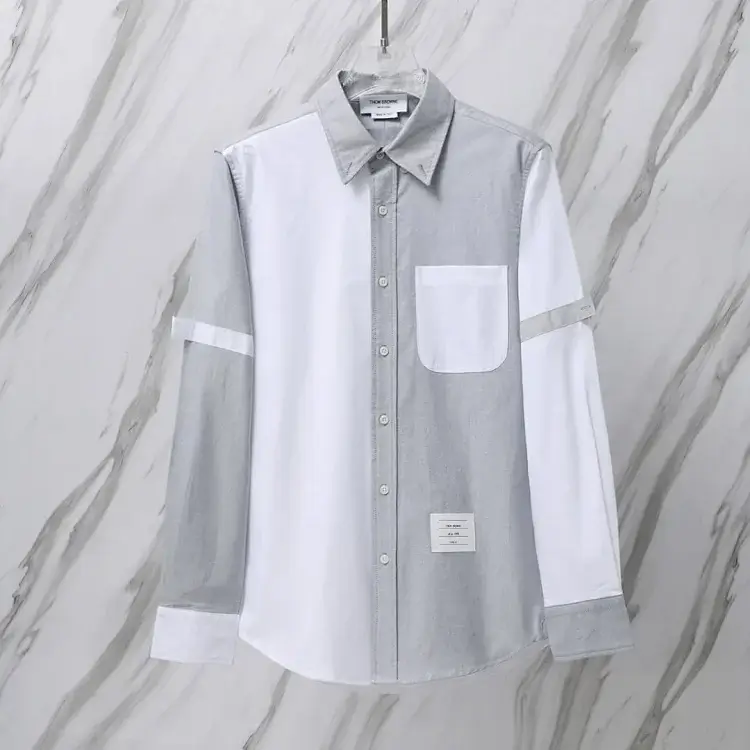THOM BROWNE Gray & White Blocked Shirt