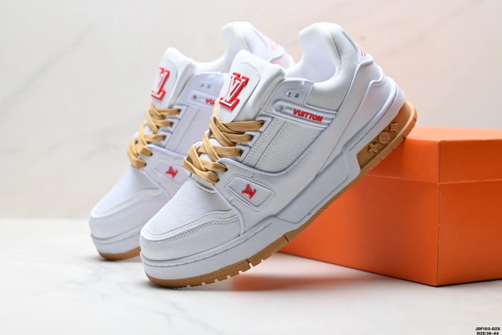 Louis Vuitton White Gold Red LV Sneakers