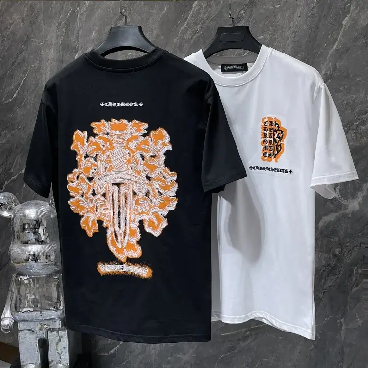 Chrome Hearts T-Shirts: Black & White Orange Sword