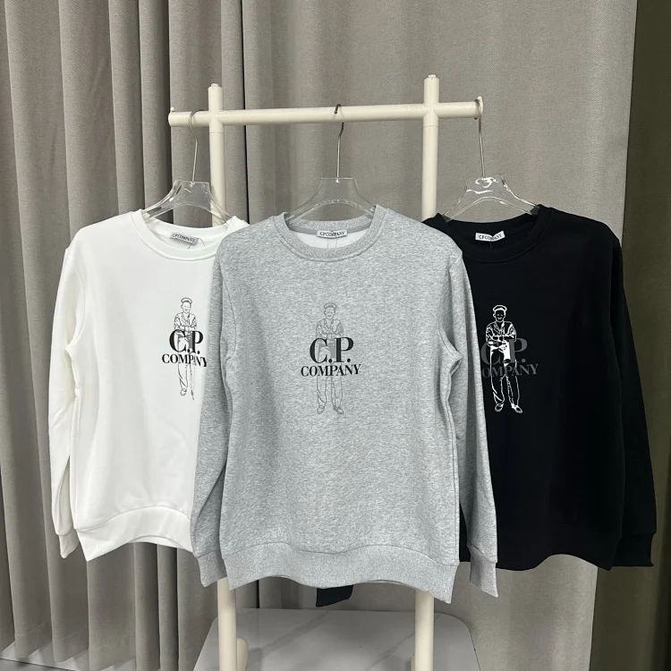 C.P. COMPANY Logo & Print Hoodie White/Gray/Black