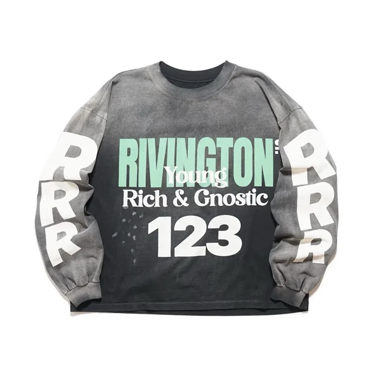 Rivington Gray-Black Gradient Tee with RRR Sleeve Print